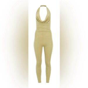 Laina Rauma Slinky Summer Halter Neck Jumpsuit in golden celery